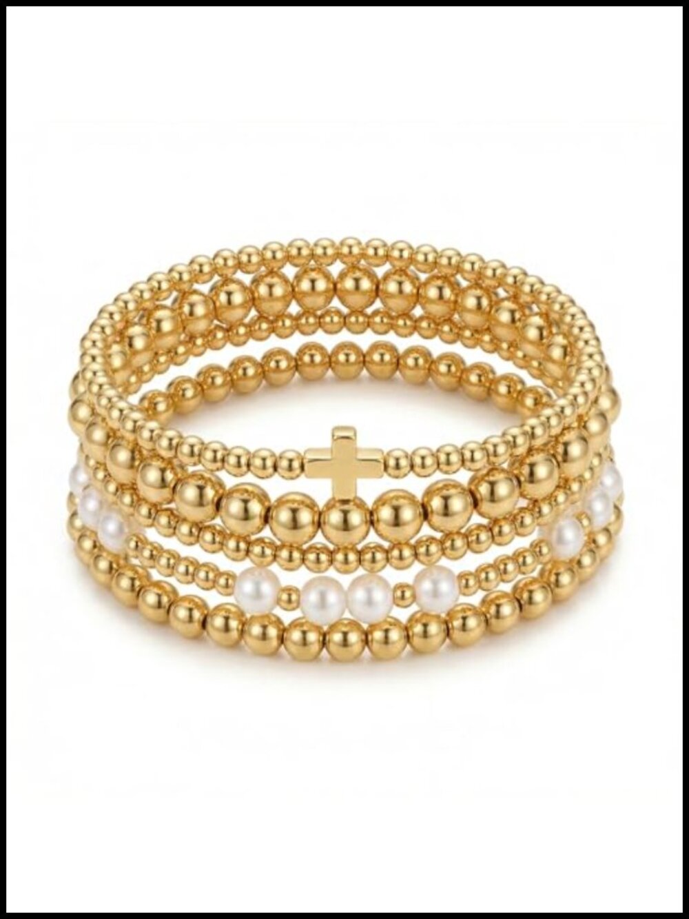 5 Pcs 14K Gold Plated Clay Bead Stretch Bracelets Stack Set Women Minimalist